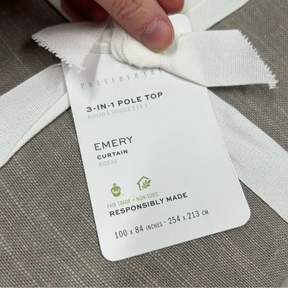 Pottery Barn Emery Curtain Window Panel Linen Light Filtering 100